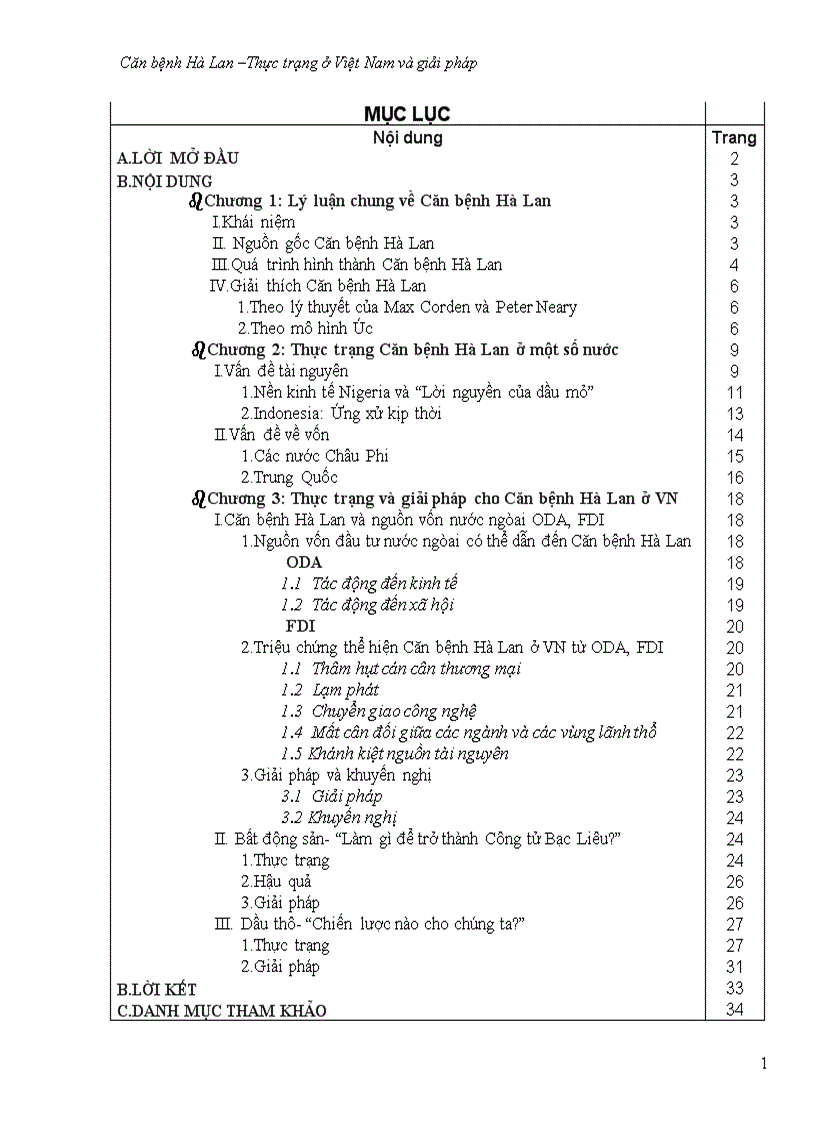 Tiểu luận Căn bệnh Hà Lan Thực trạng ở Việt Nam và giải pháp