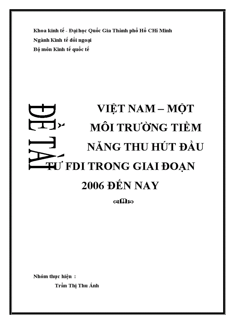 Việt nam một môi trường tiềm năng thu hút đầu tư fdi trong giai đoạn 2006 đến nay