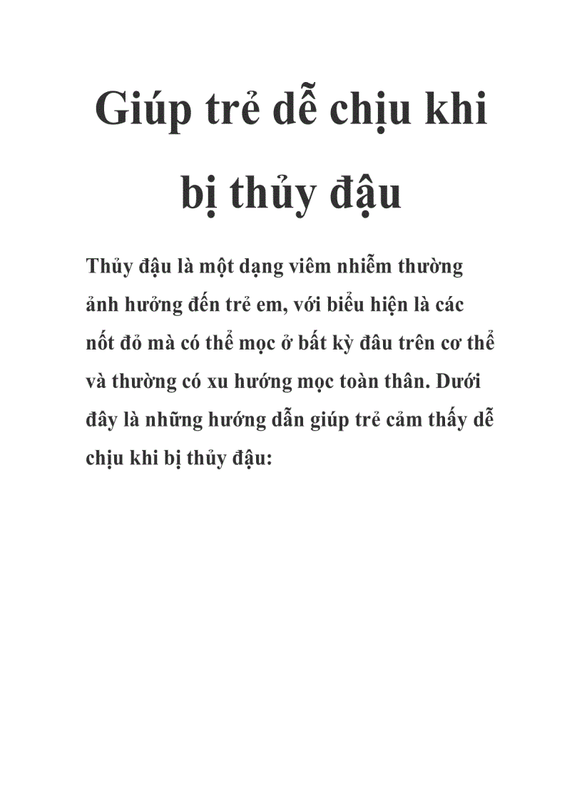 Giúp trẻ dễ chịu khi bị thủy đậu