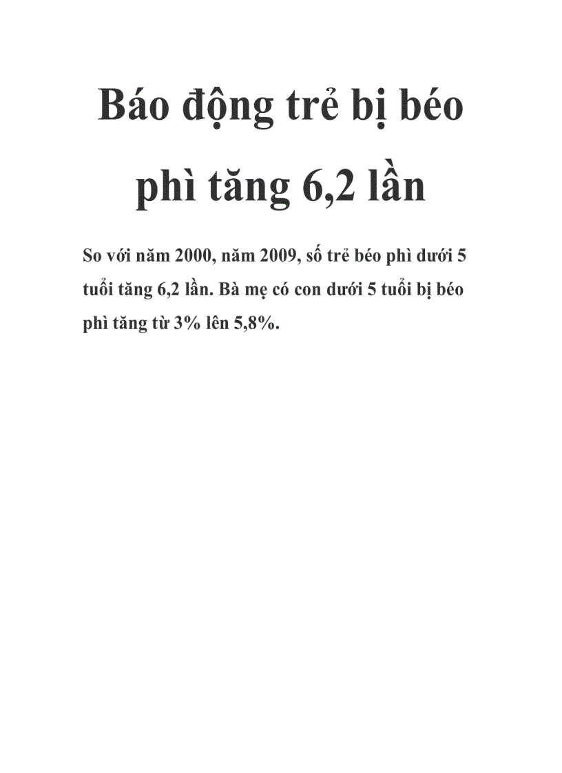 Báo động trẻ bị béo phì tăng 6 2 lần