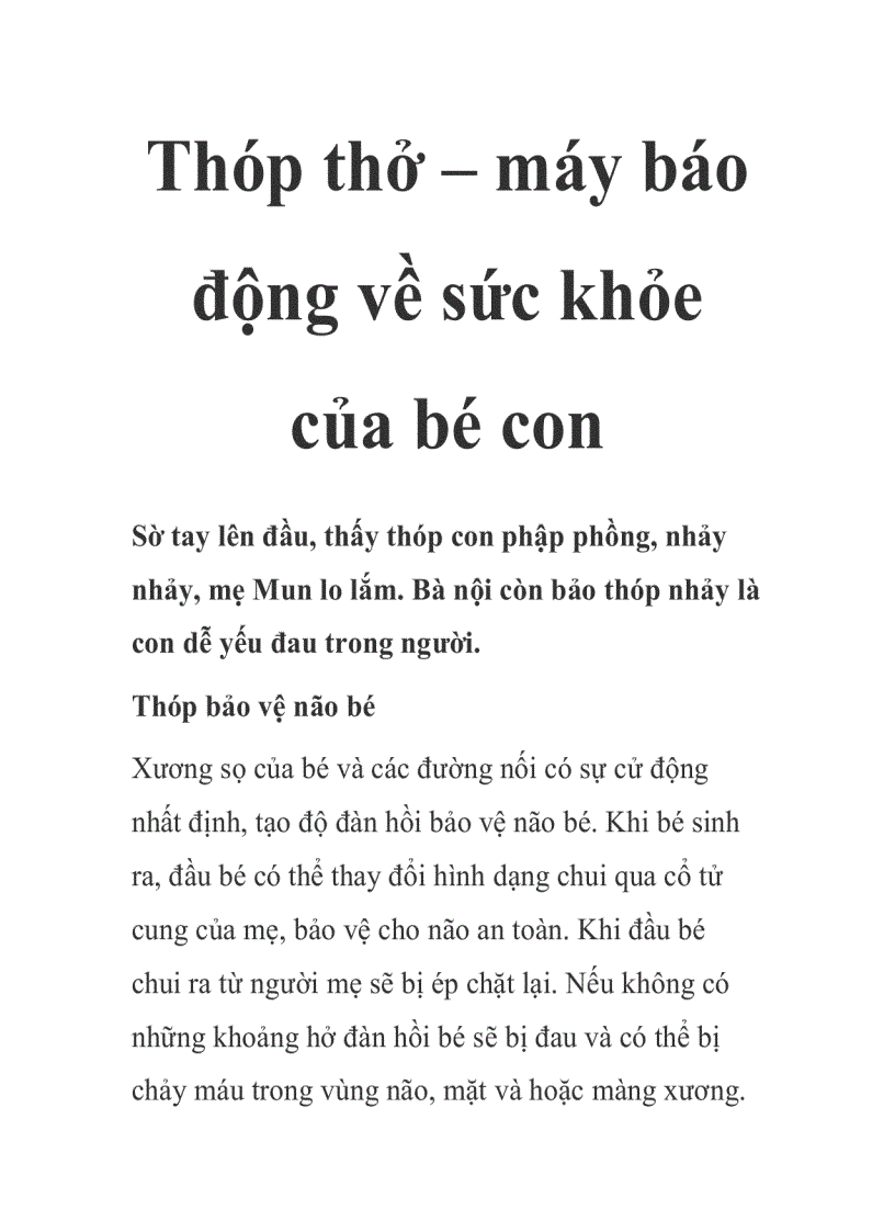 Thóp thở máy báo động về sức khỏe của bé con