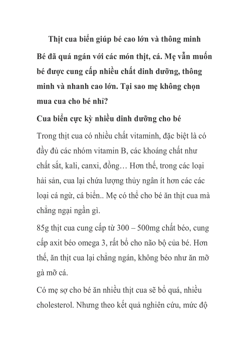Thịt cua biển giúp bé cao lớn và thông minh