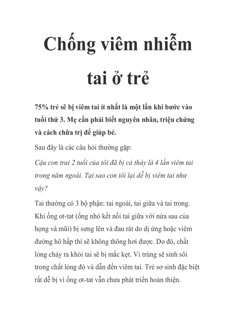 Chống viêm nhiễm tai ở trẻ