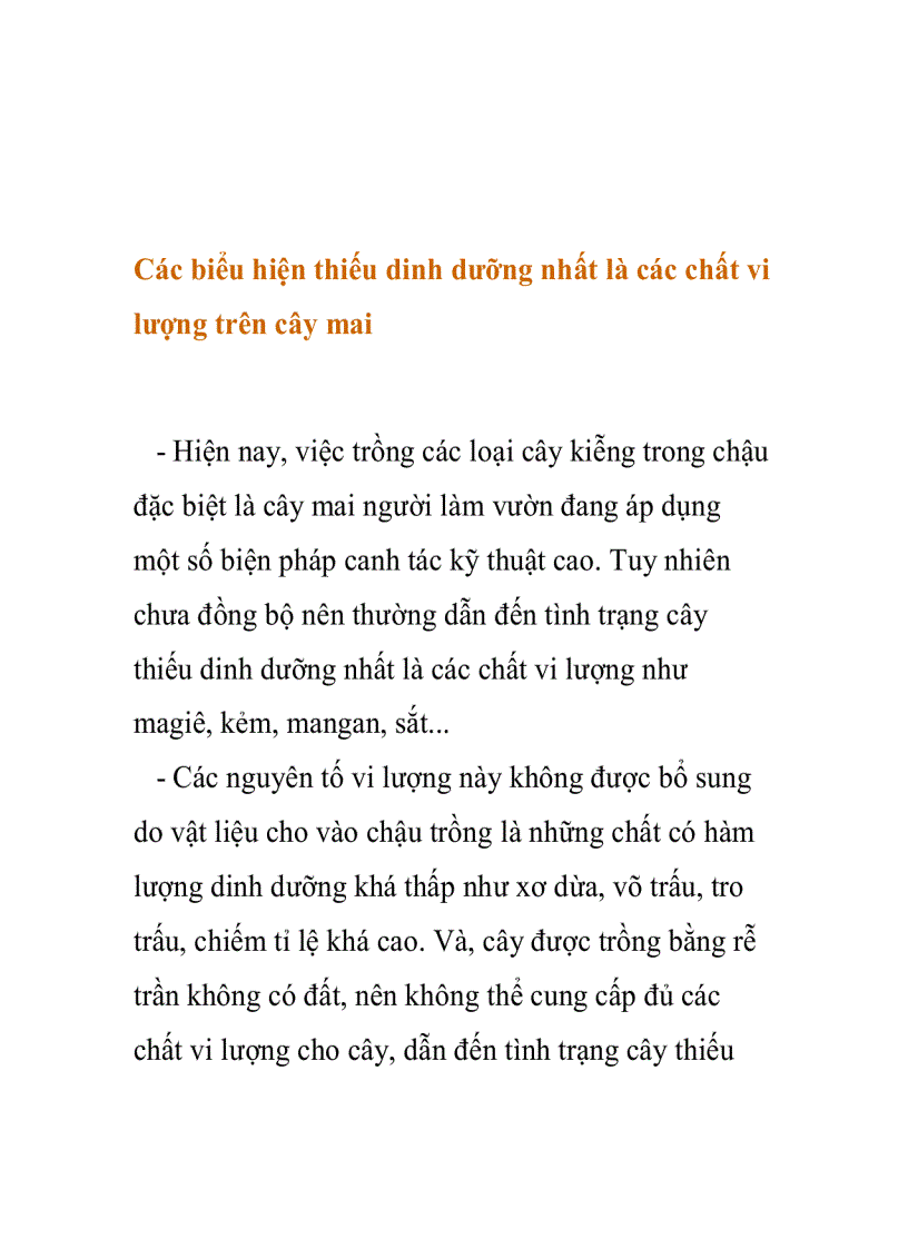 Các biểu hiện thiếu dinh dưỡng nhất là các chất vi lượng trên cây mai