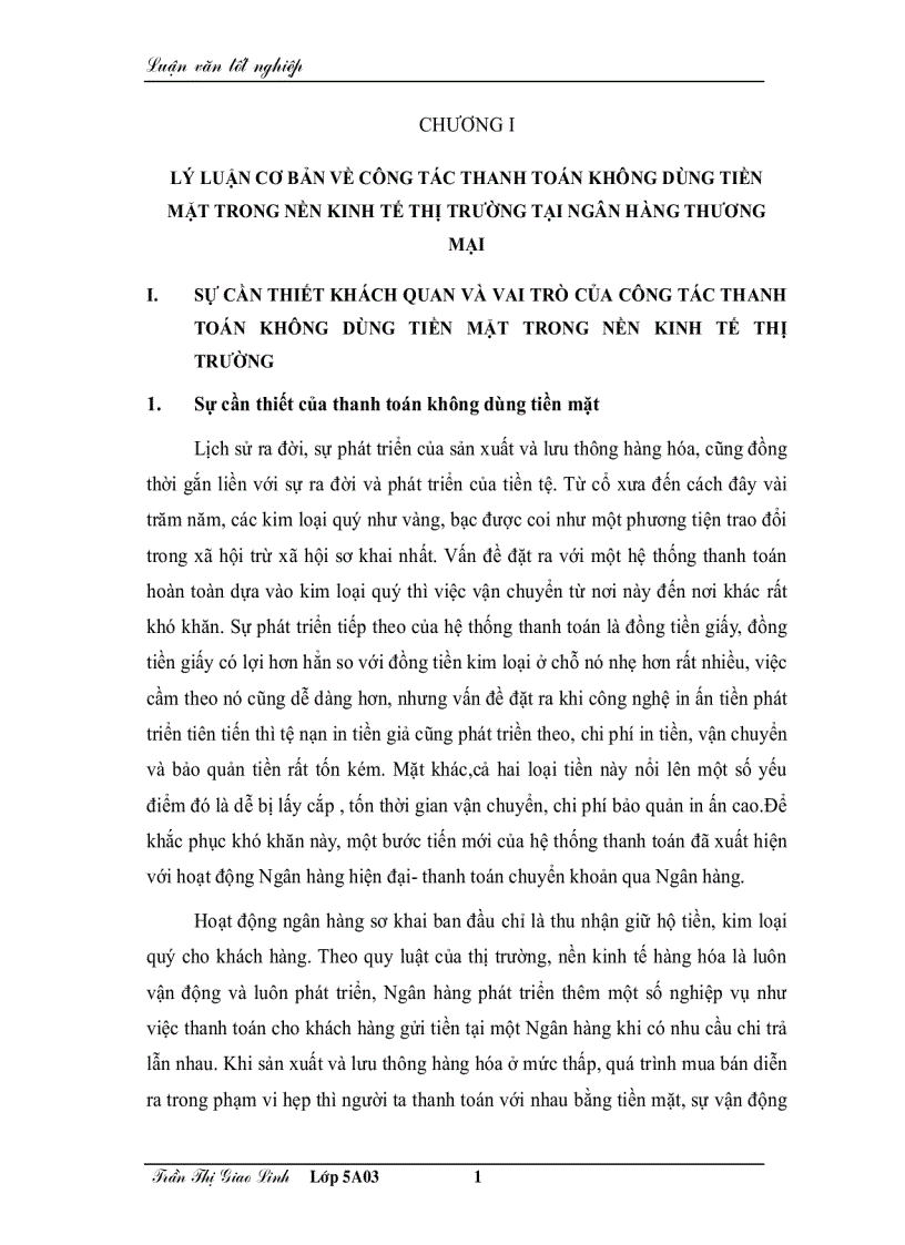 Lý luận cơ bản về công tác thanh toán không dùng tiền mặt trong nền kinh tế trường tại ngân hàng thương
