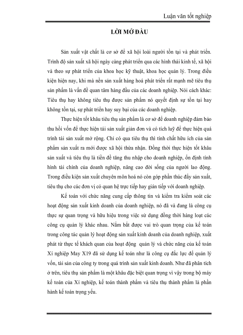 Một sốý kiến đềxuất nhằm hoàn thiện công tác kếtoán thành phẩm và tiêu thụthành phẩm ởXí nghiệp May X19