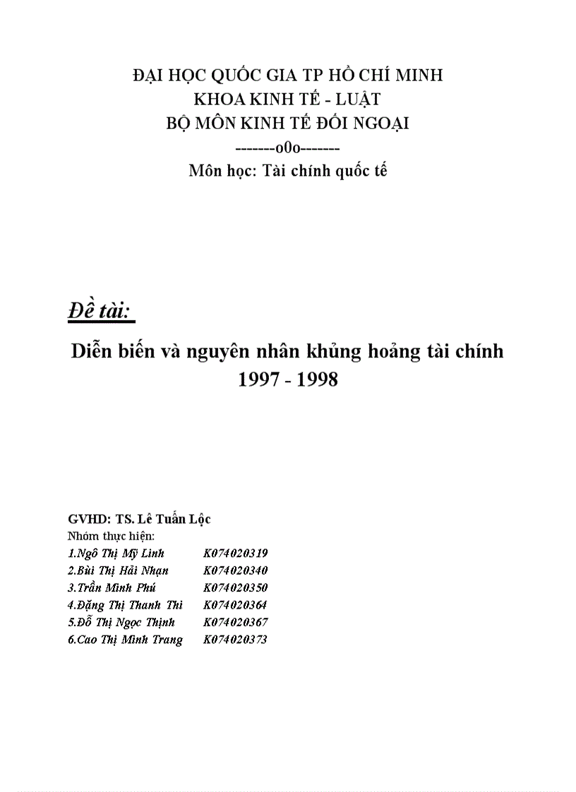 Diễn biến và nguyên nhân khủng hoảng tài chính 1997 1998