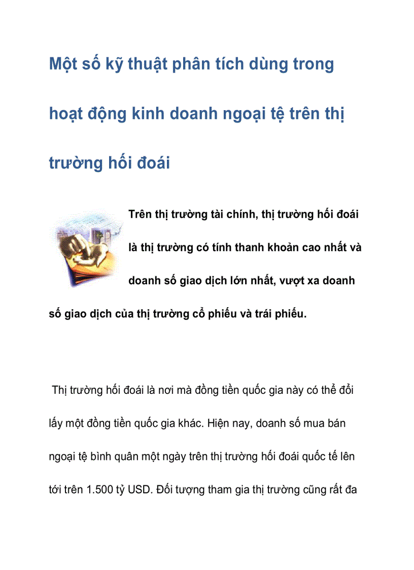 Một số kỹ thuật phân tích dùng trong hoạt động kinh doanh ngoại tệ trên thị trường hối đoái