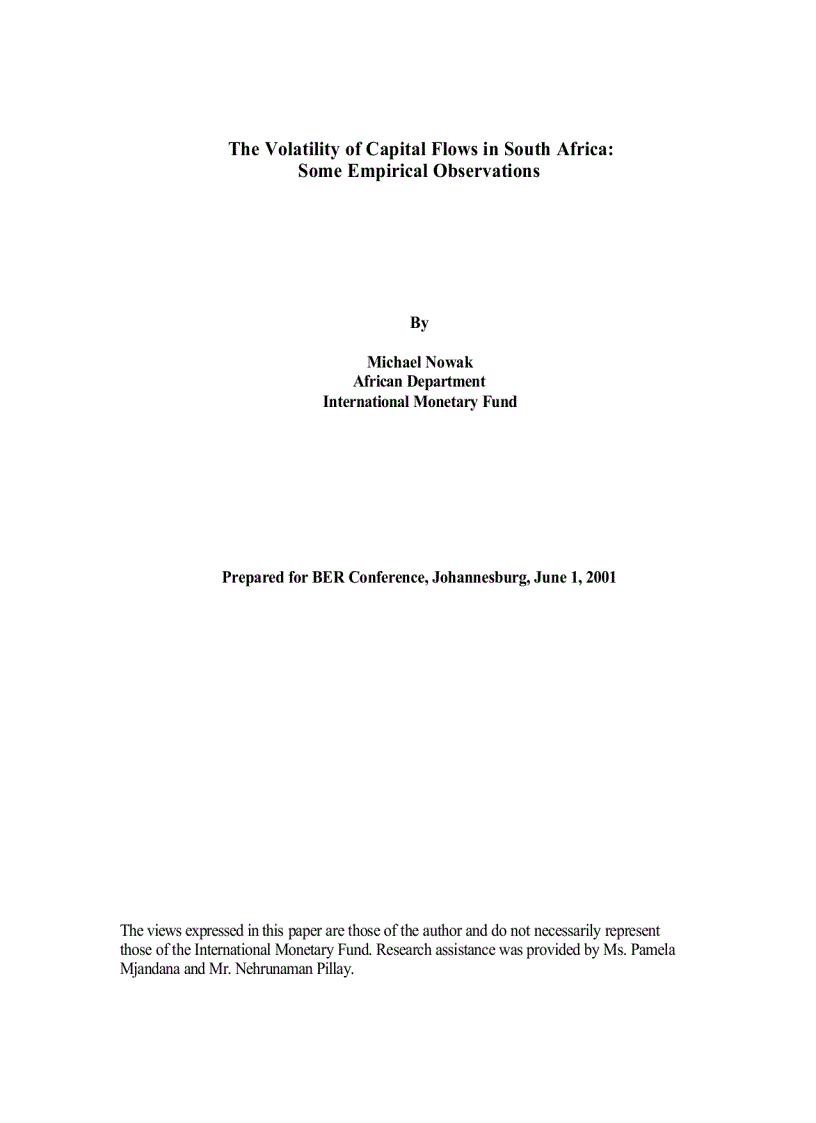 The Volatility of Capital Flows in South Africa Some Empirical Observations