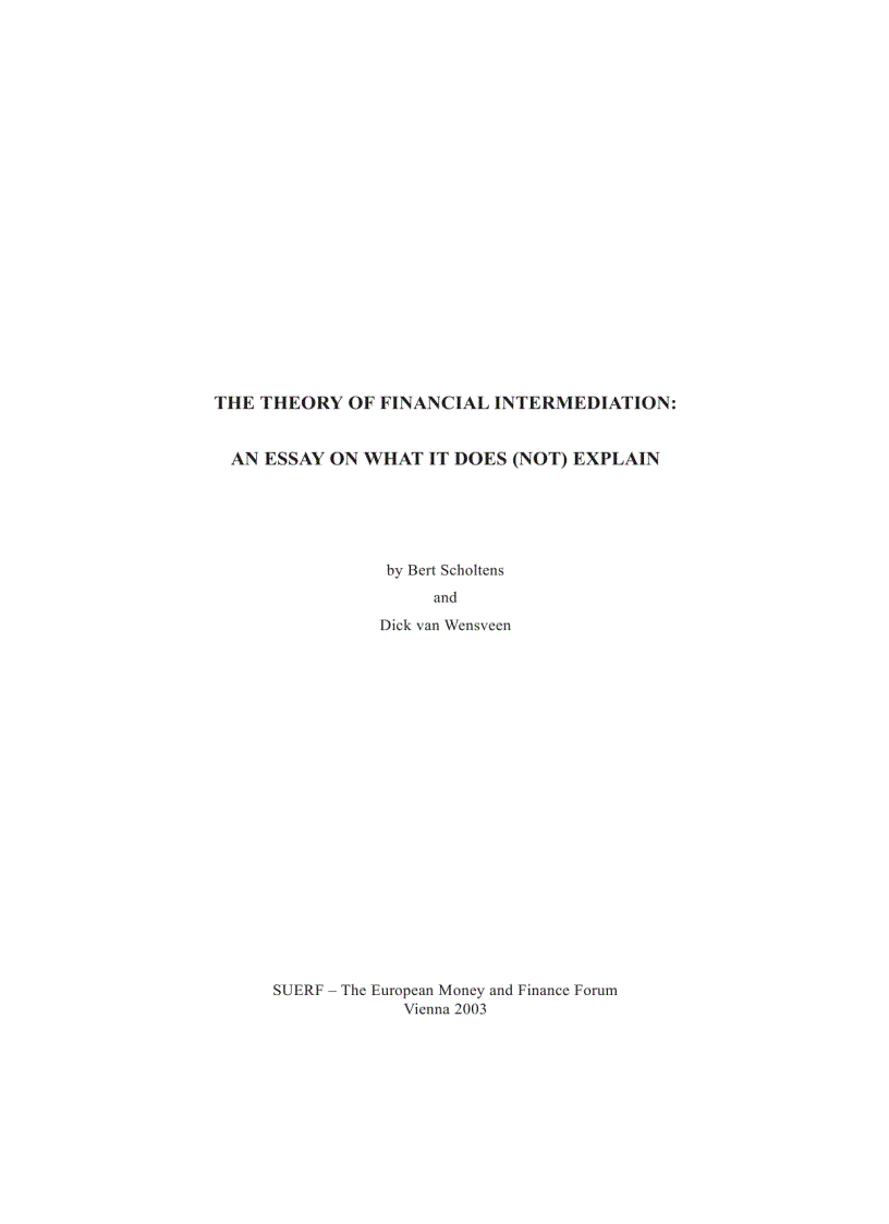 The theory of financial intermediation An essay on what it does not explain