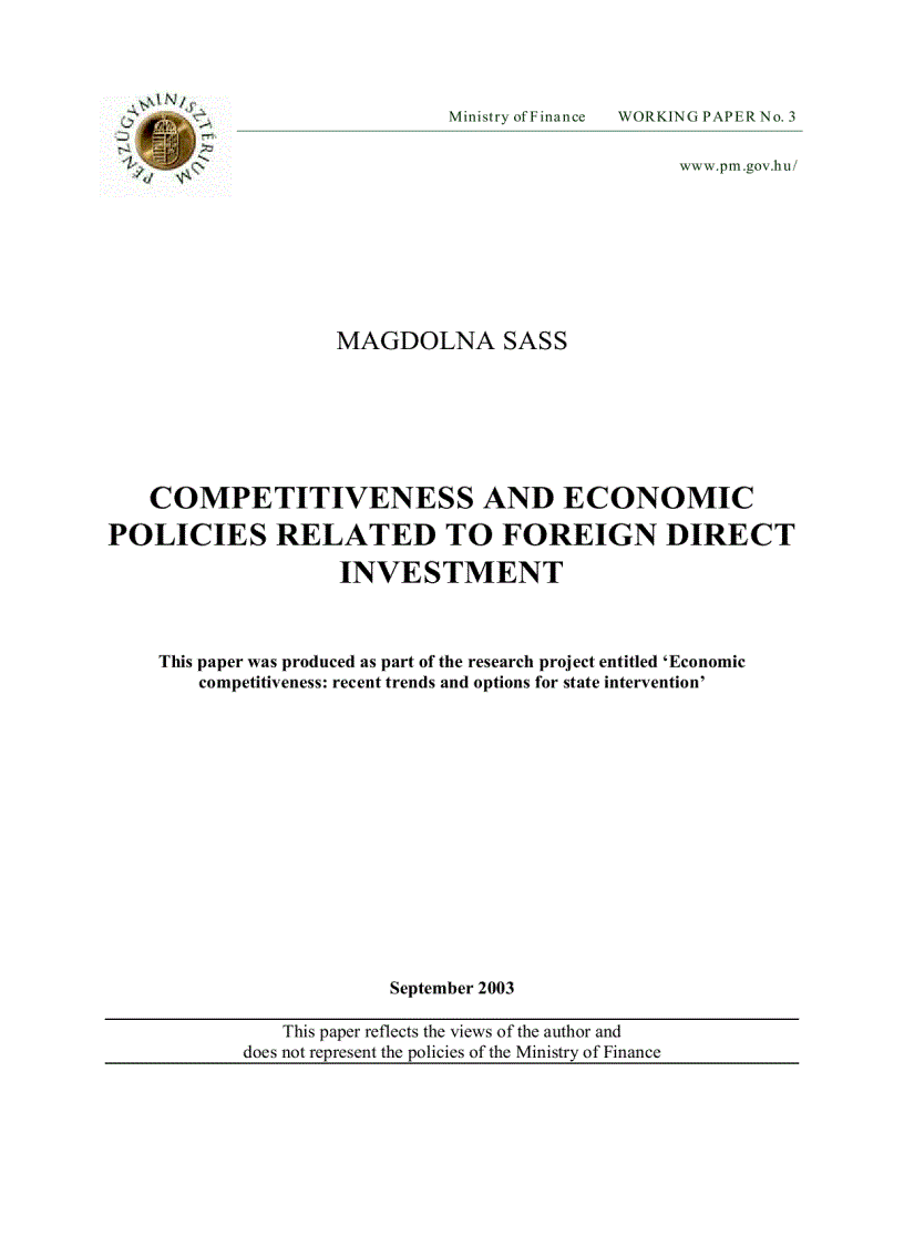 Competitiveness and economic policies related to foreign direct investment