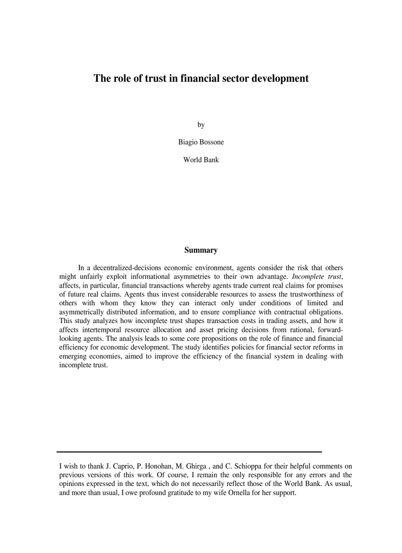 The role of trust in financial sector development