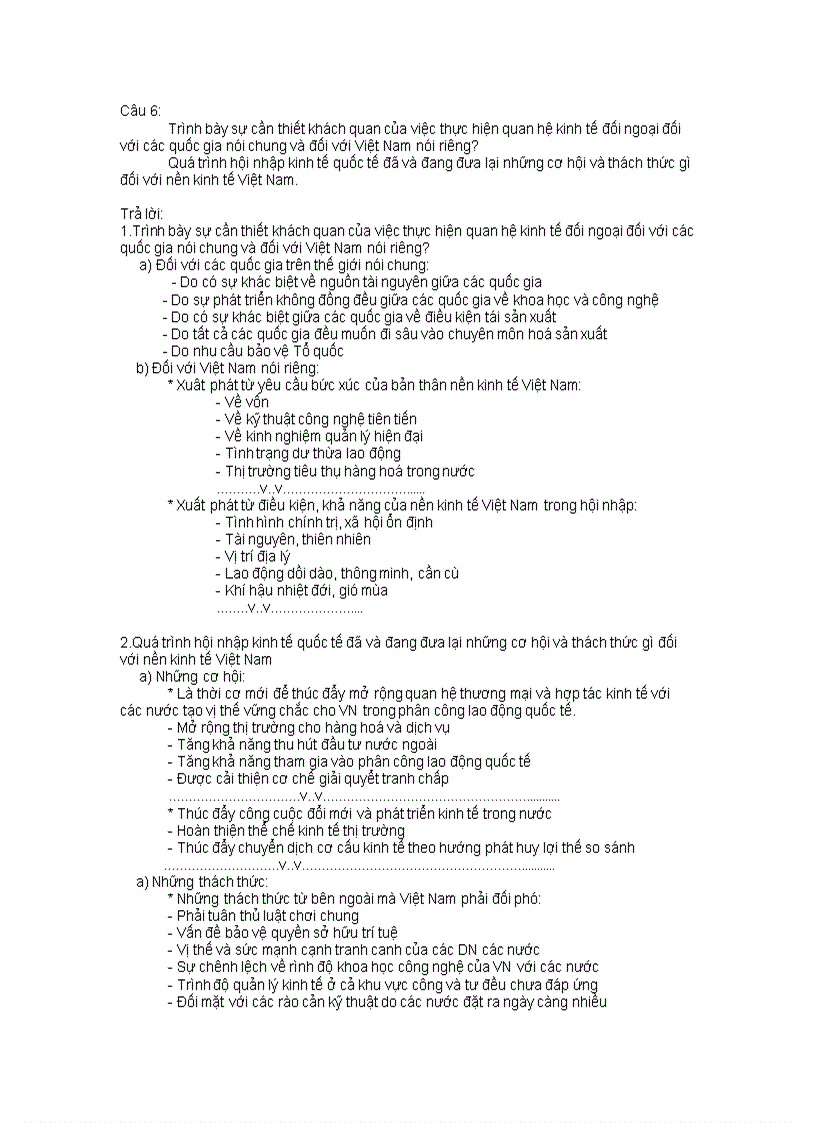 Ôn tập sự cần thiết khách quan của việc thực hiện quan hệ kinh tế đối ngoại đối với các quốc gia nói chung và đối với Việt Nam nói riêng
