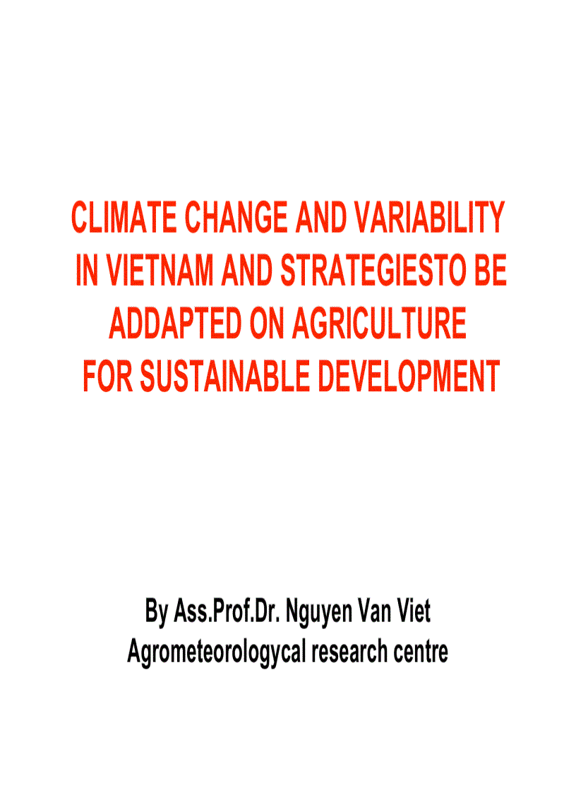 Climate change and variability in vietnam and strategiesto be addapted on agriculture for sustainable development