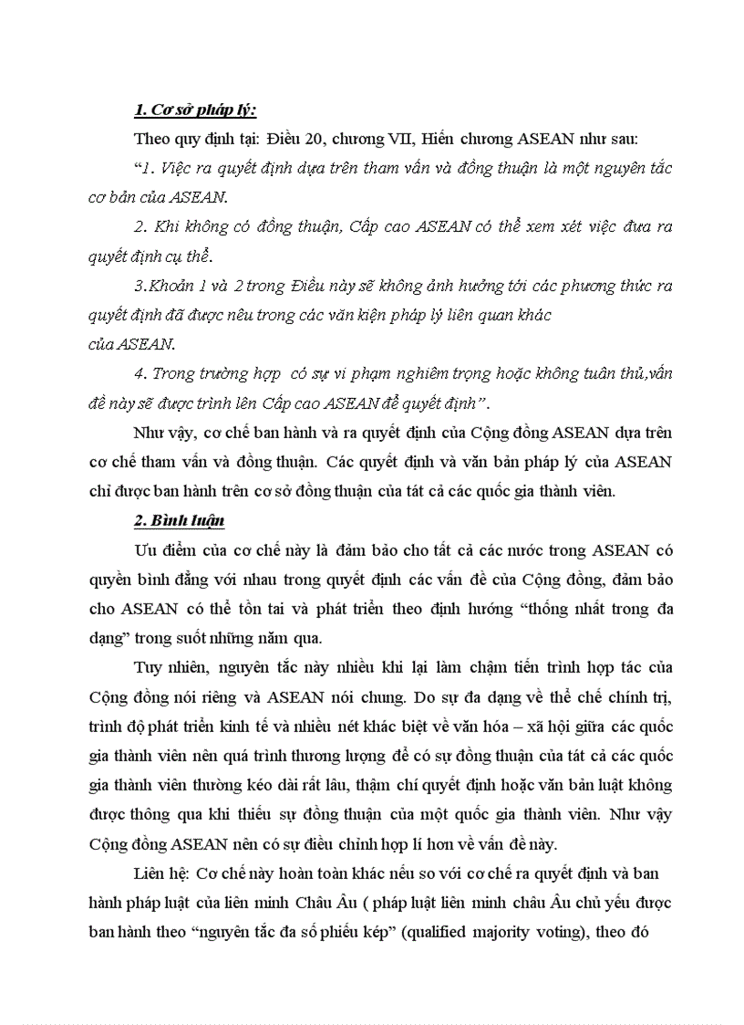 Cơ chế ra quyết định của asean theo quy định của Hiến chương asean