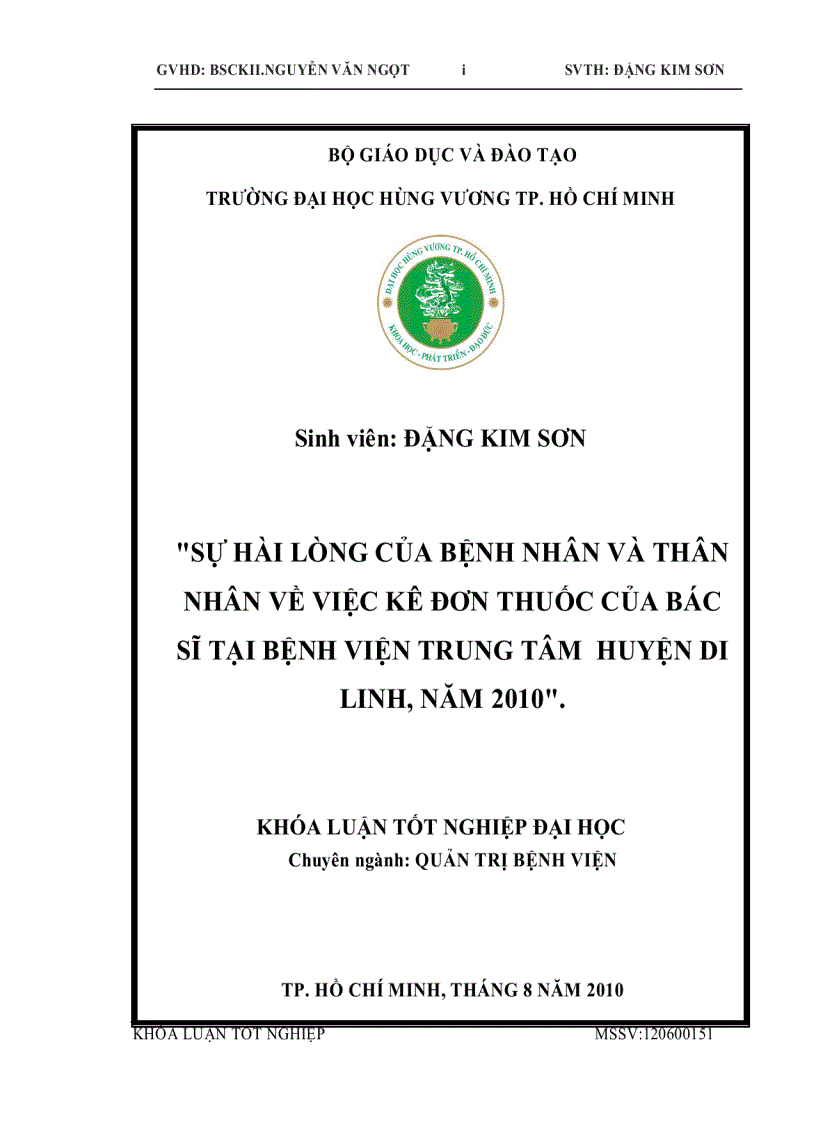 Đề cương Sự hài lòng của bệnh nhân và thân nhân về việc kê đơn thuốc của bác sĩ tại bệnh viện trung tâm huyện di