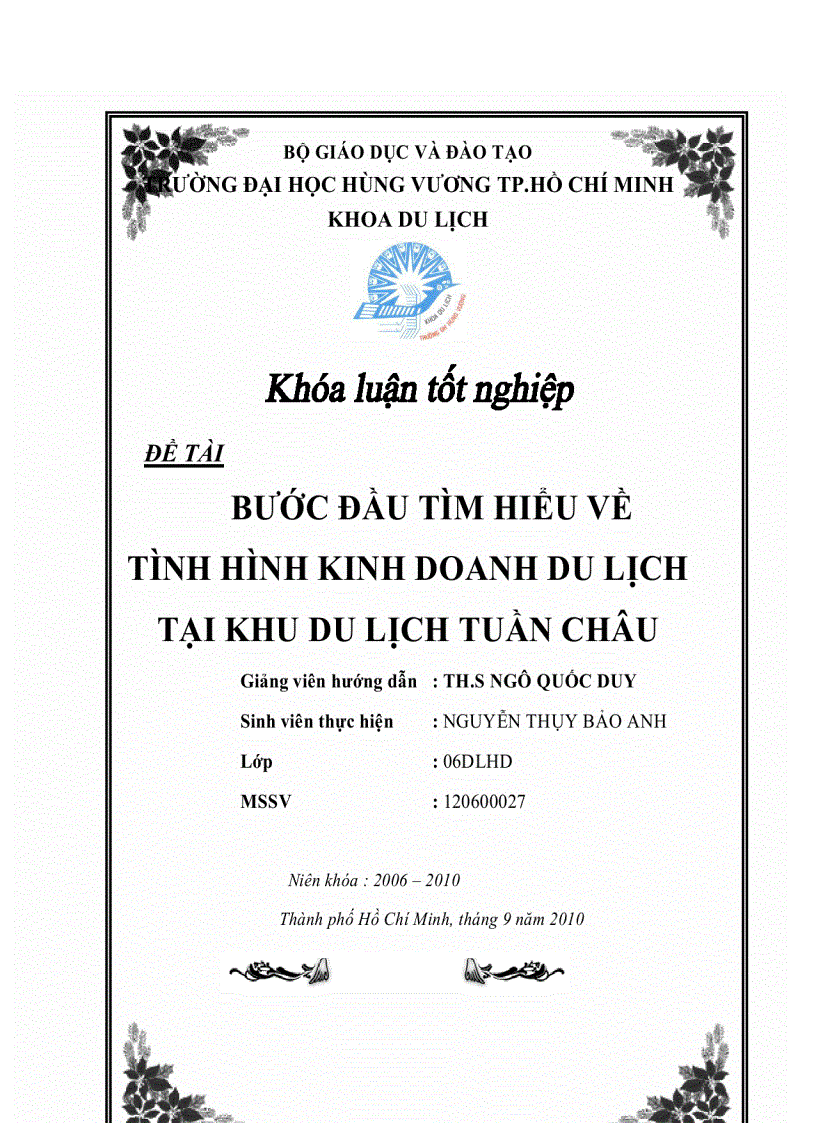 Đề cương bước đầu tìm hiểu về tình hình kinh doanh du lịch tại khu du lịch tuần châu