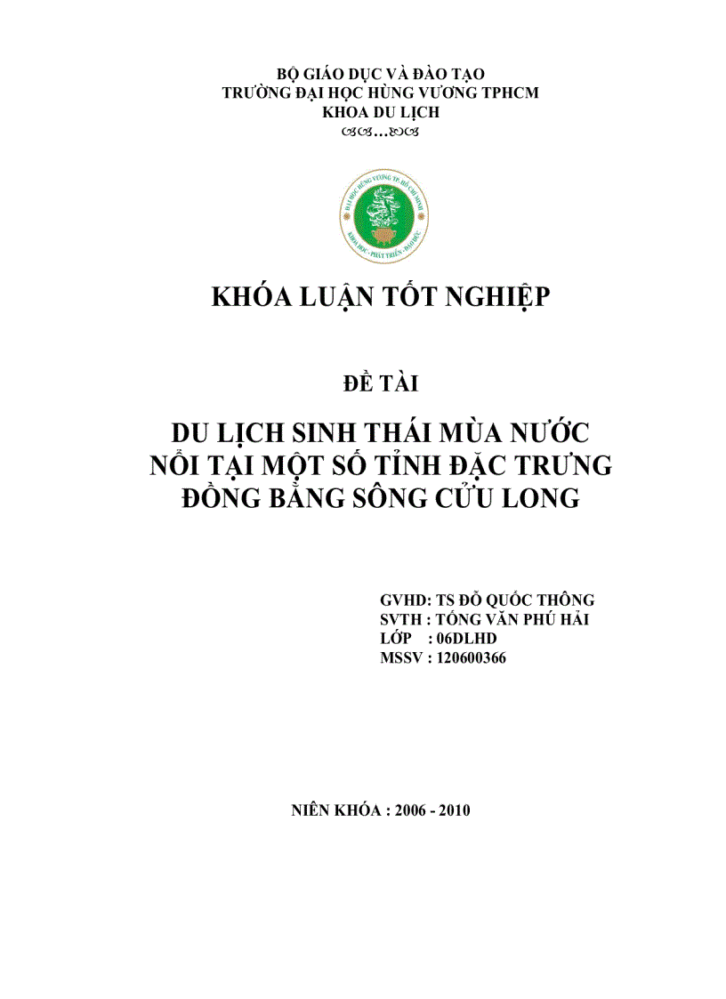 Du lịch sinh thái mùa nước nổi tại một số tỉnh đặc trưng đồng bằng sông cửu long