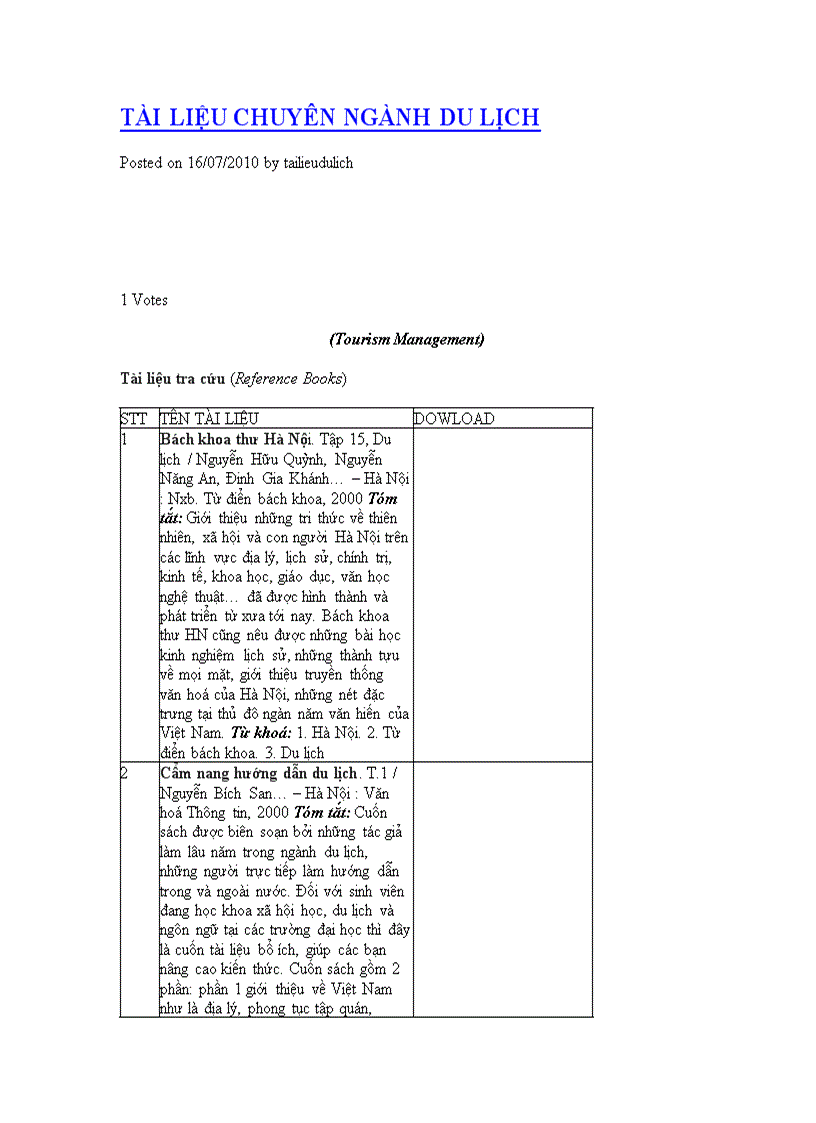 Tài liệu về chuyên nghanhf du lịch