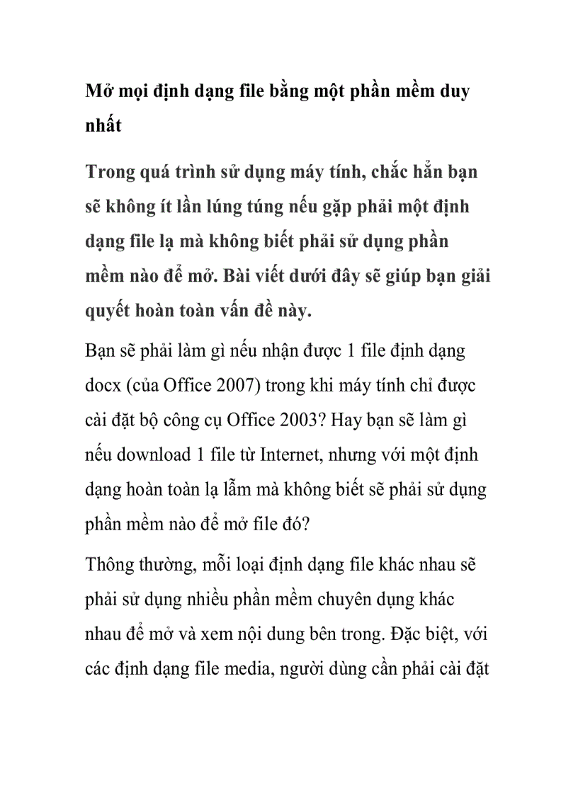 Mở mọi định dạng file bằng một phần mềm duy nhất