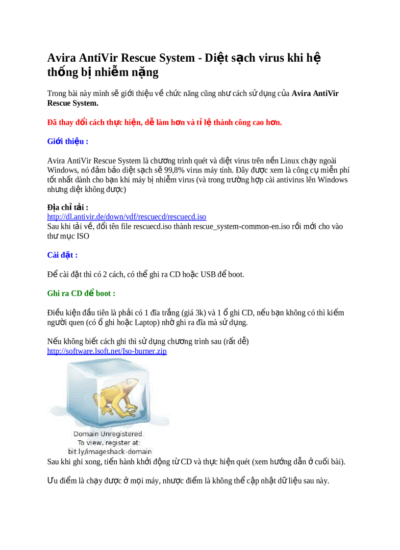 Avira AntiVir Rescue System Diệt sạch virus khi hệ thống bị nhiễm nặng