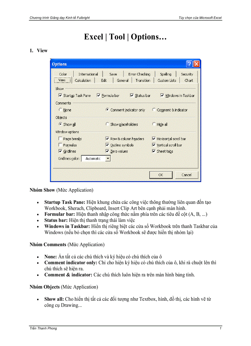 Excel Tool Options