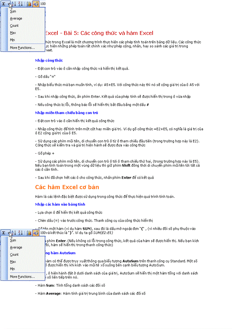 MS Excel Bài 5 Các công thức và hàm Excel
