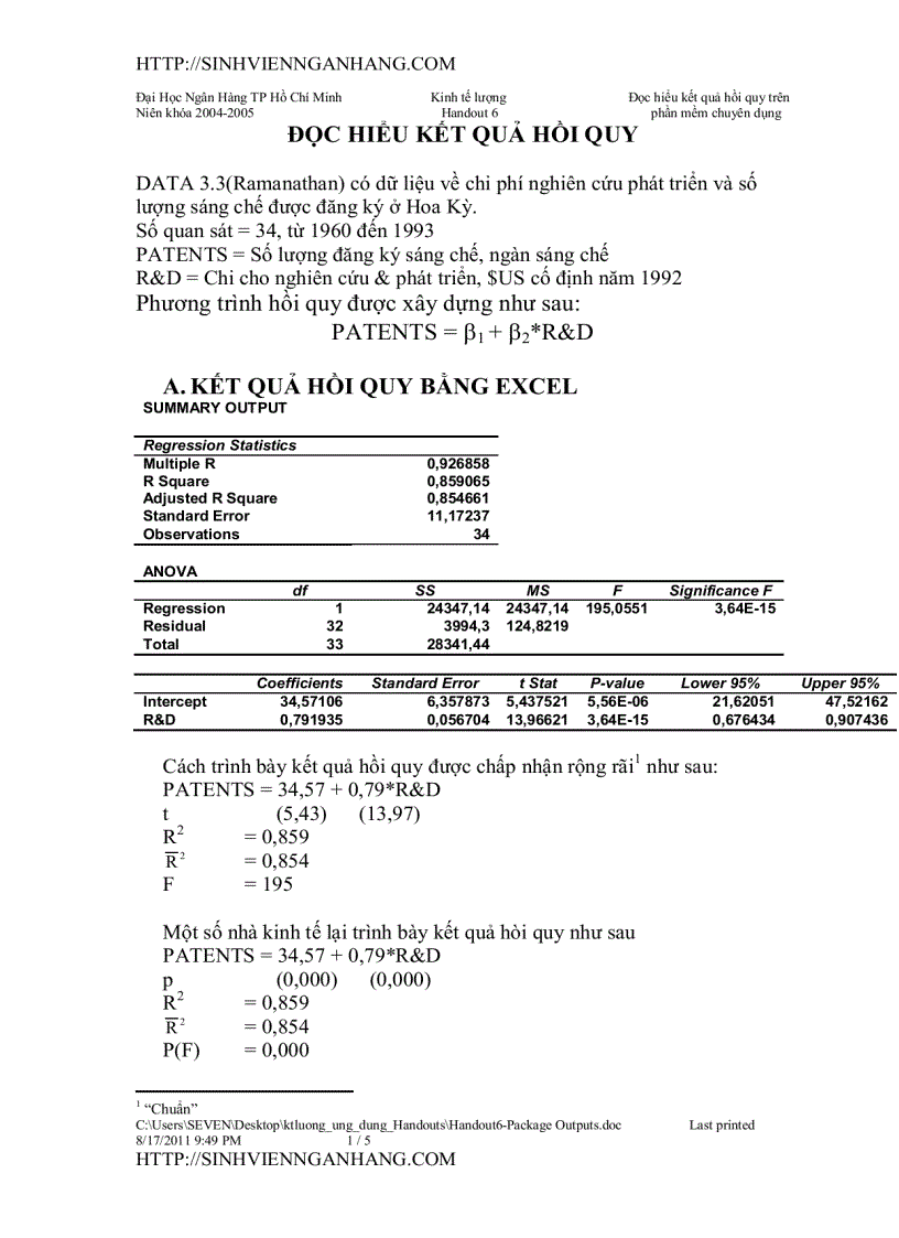 Đọc hiểu kết quả hồi quy