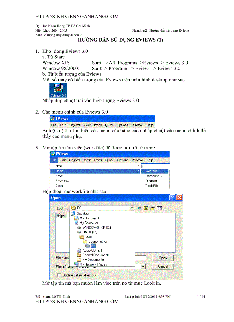 Hướng dẫn sử dụng eviews 1