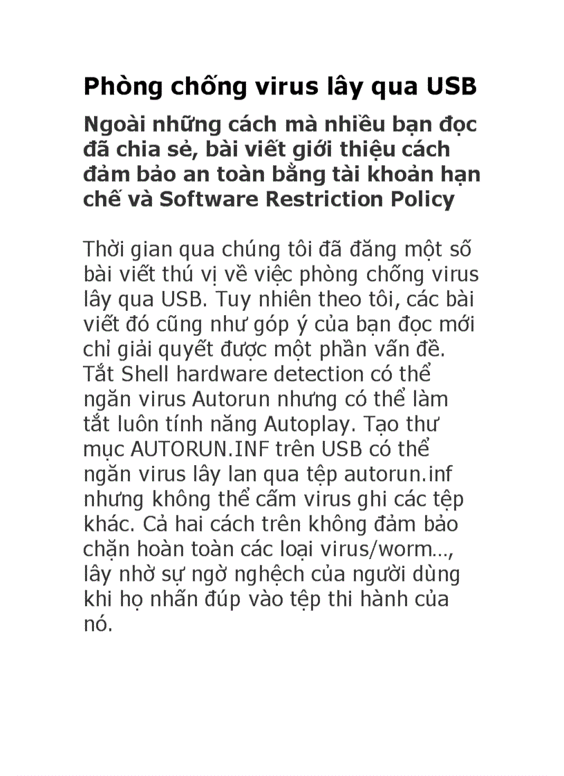 Phòng chống virus lây qua USB