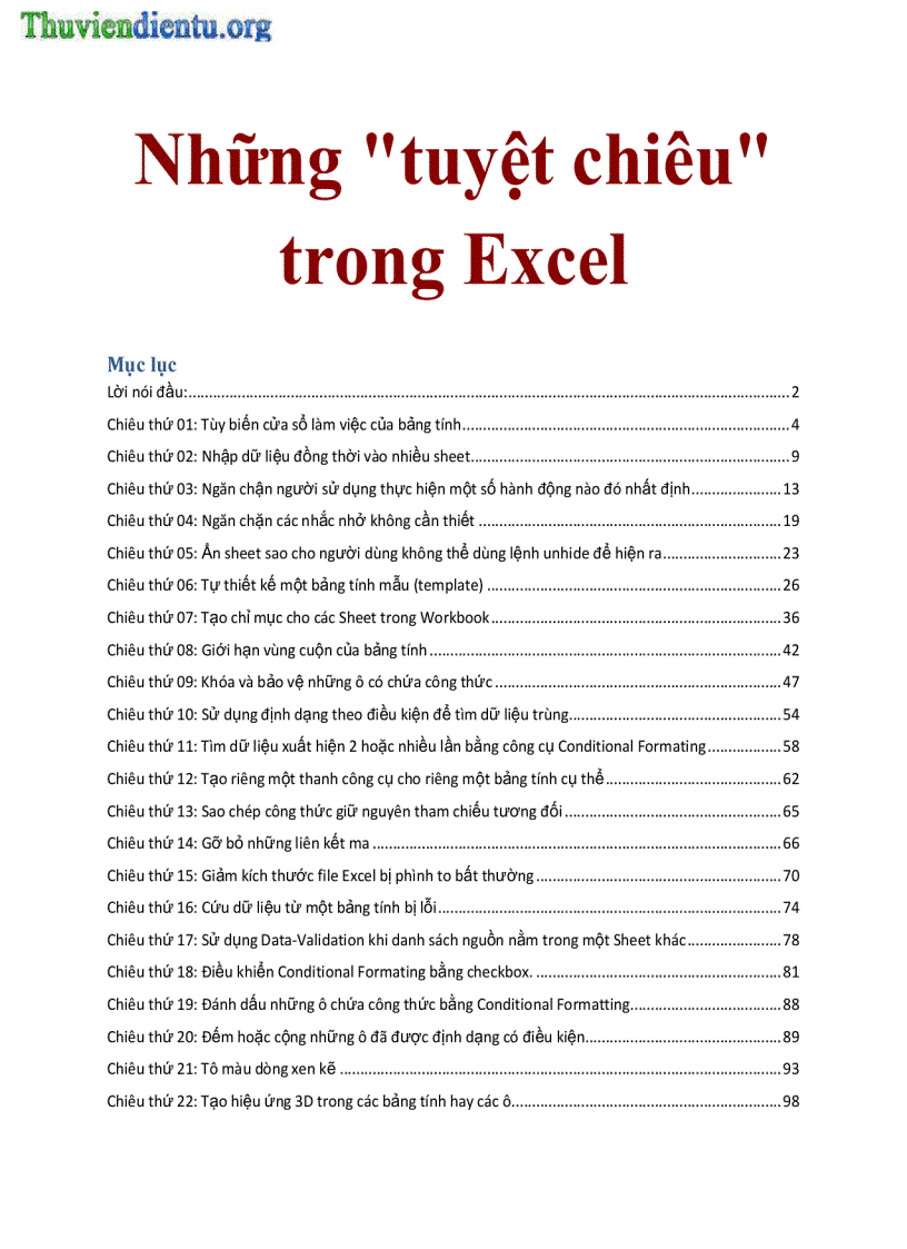 Những tuyệt chiêu trong Excel