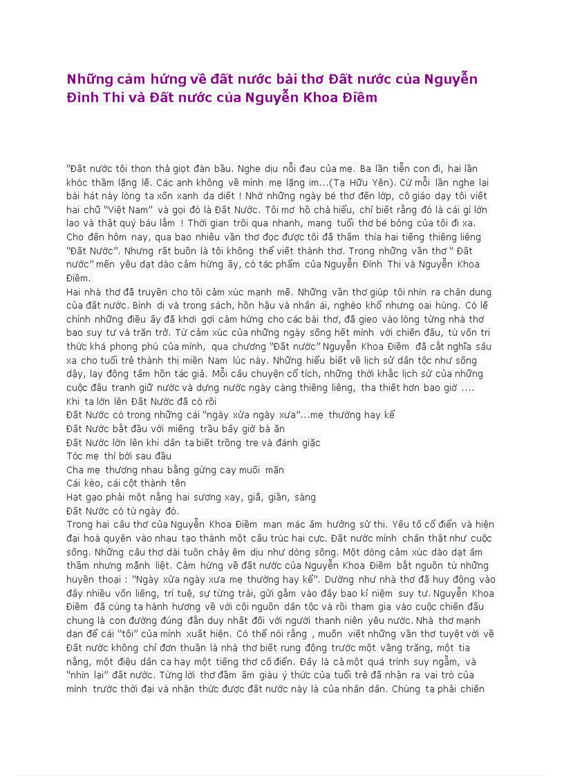Những cảm hứng về đất nước bài thơ Đất nước của Nguyễn Đình Thi và Đất nước của Nguyễn Khoa Điềm