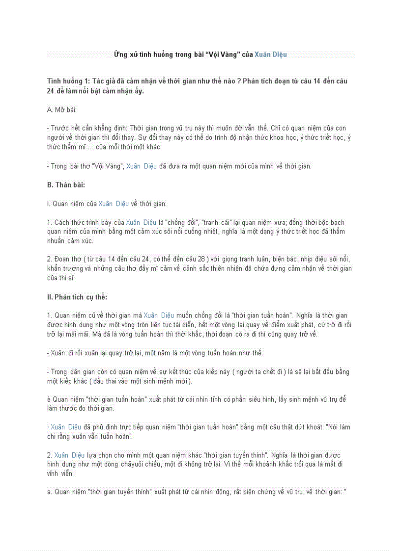 Ứng xử tình huống trong bài Vội Vàng của Xuân Diệu