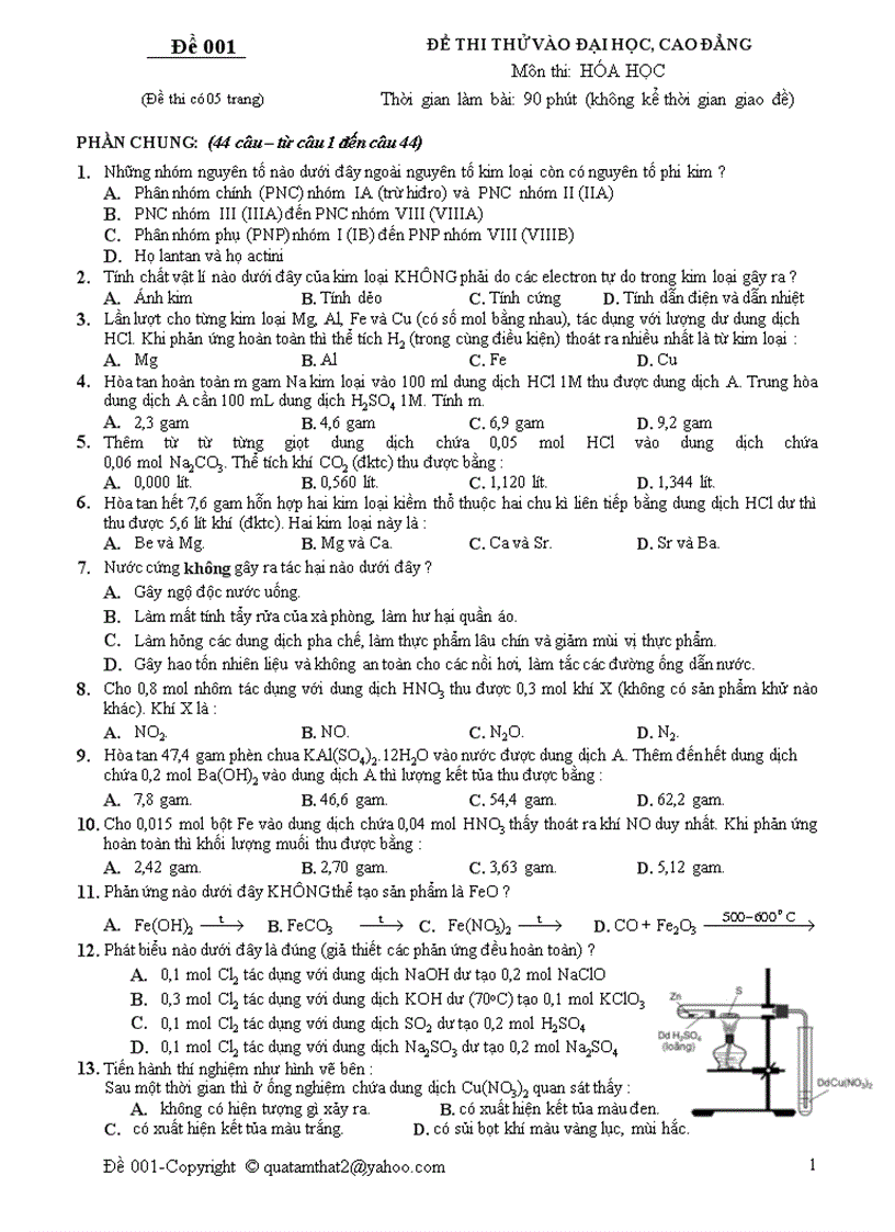 Đề thi thử Đại học môn Hóa 13