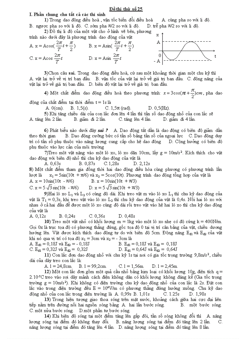 Đề thi thử Đại học môn Lý 56