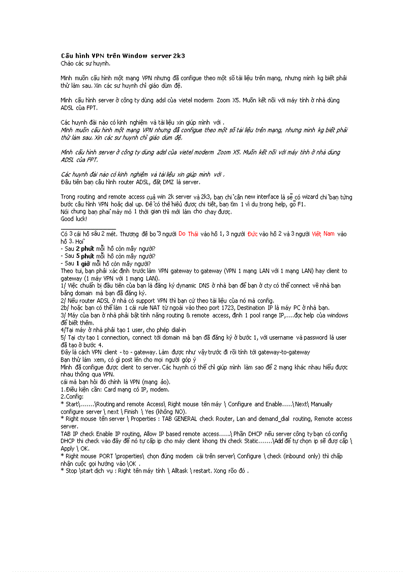 Cấu hình VPN trên Window server 2k3