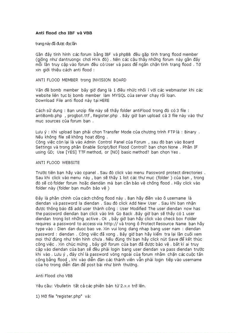 Anti flood cho IBF và VBB