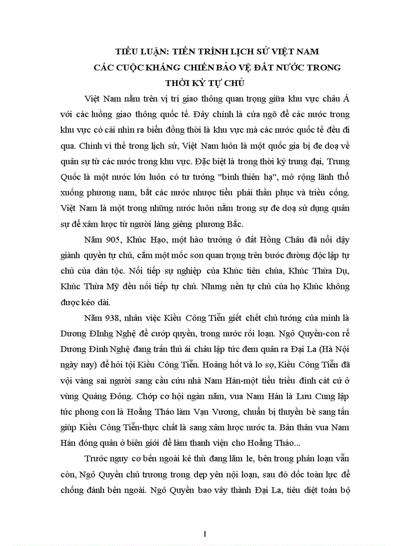 Tiến trình lịch sử việt nam các cuộc kháng chiến bảo vệ đất nước trong thời kỳ tự chủ