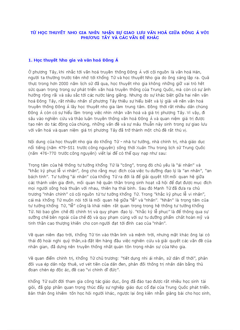 Từ học thuyết nho gia nhìn nhận sự giao lưu văn hoá giữa đông á với phương tây và các vấn đề khác