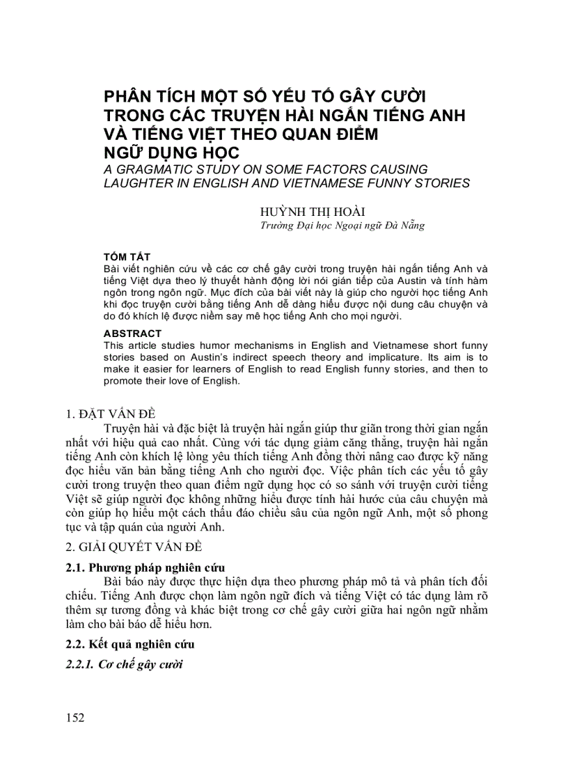 Phân tích một số yếu tố gây cười trong các truyện hài ngắn tiếng anh và tiếng việt theo quan điểm ngữ dụng học