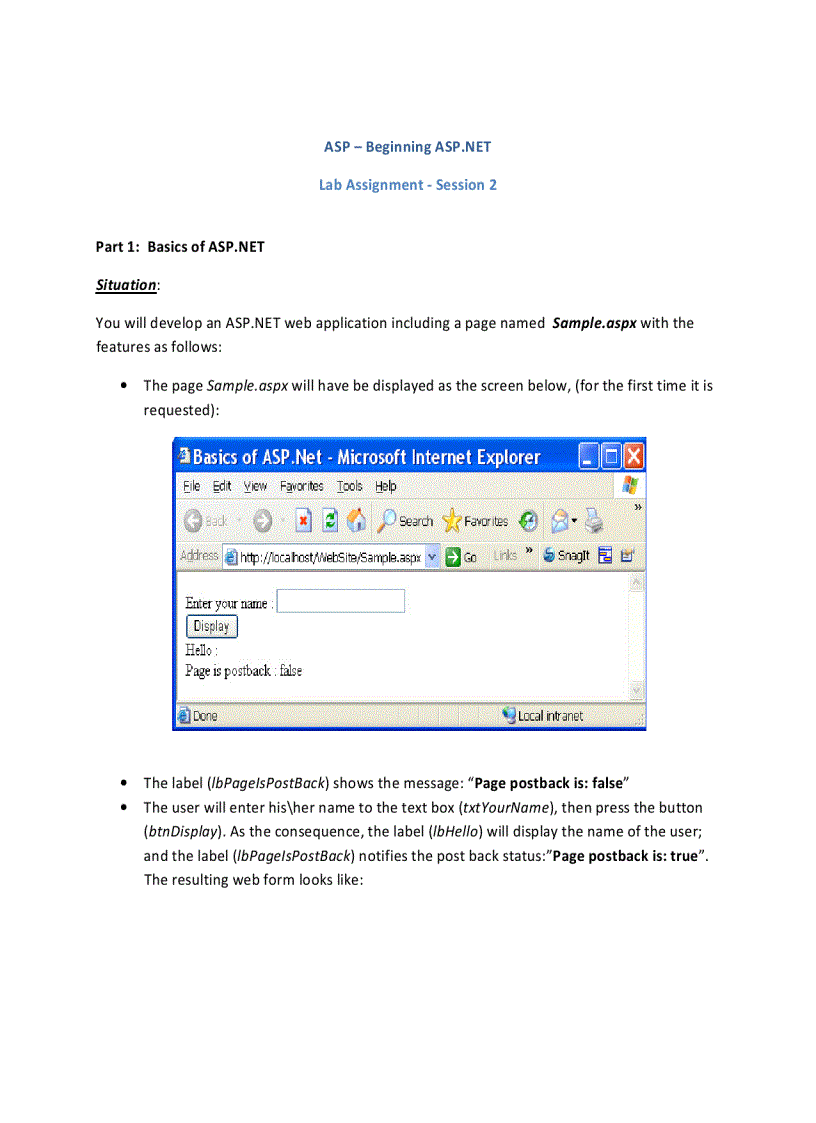 ASP Beginning ASP NET Lab Assignment Session 2