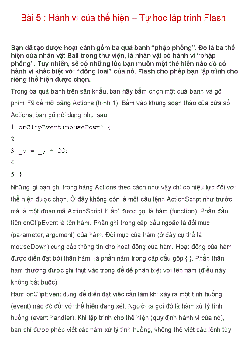 Hành vi của thế hiện Tự học lập trình Flash