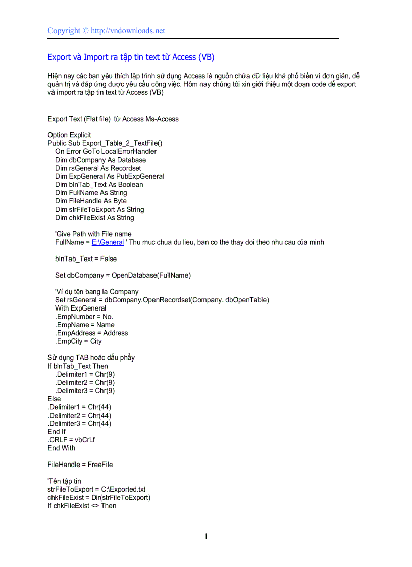 Export và Import ra tập tin text từ Access VB