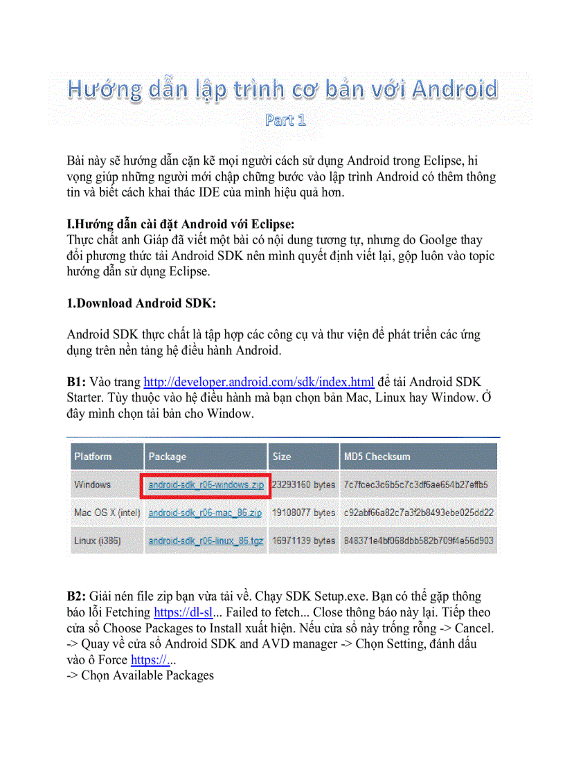 Hướng dẫn cài đặt Android với Eclipse