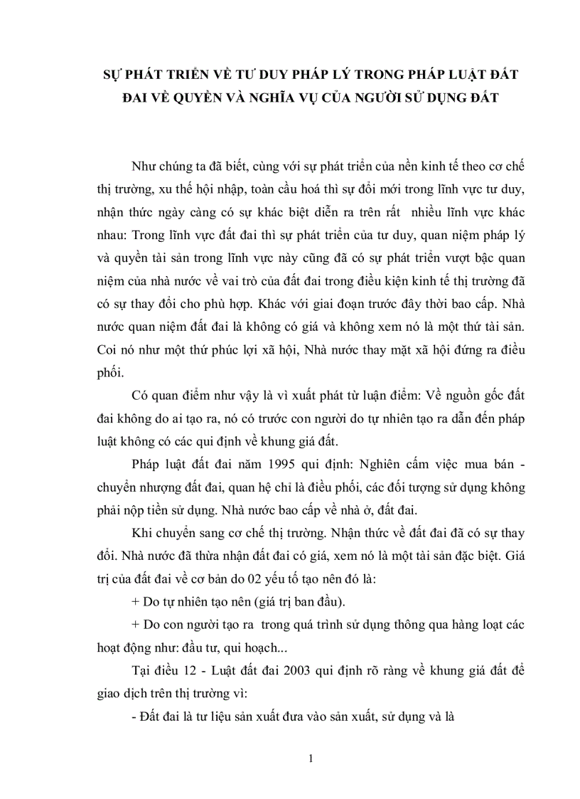 Sự phát triển về tư duy pháp lý trong pháp luật đất đai về quyền và nghĩa vụ của người sử dụng đất