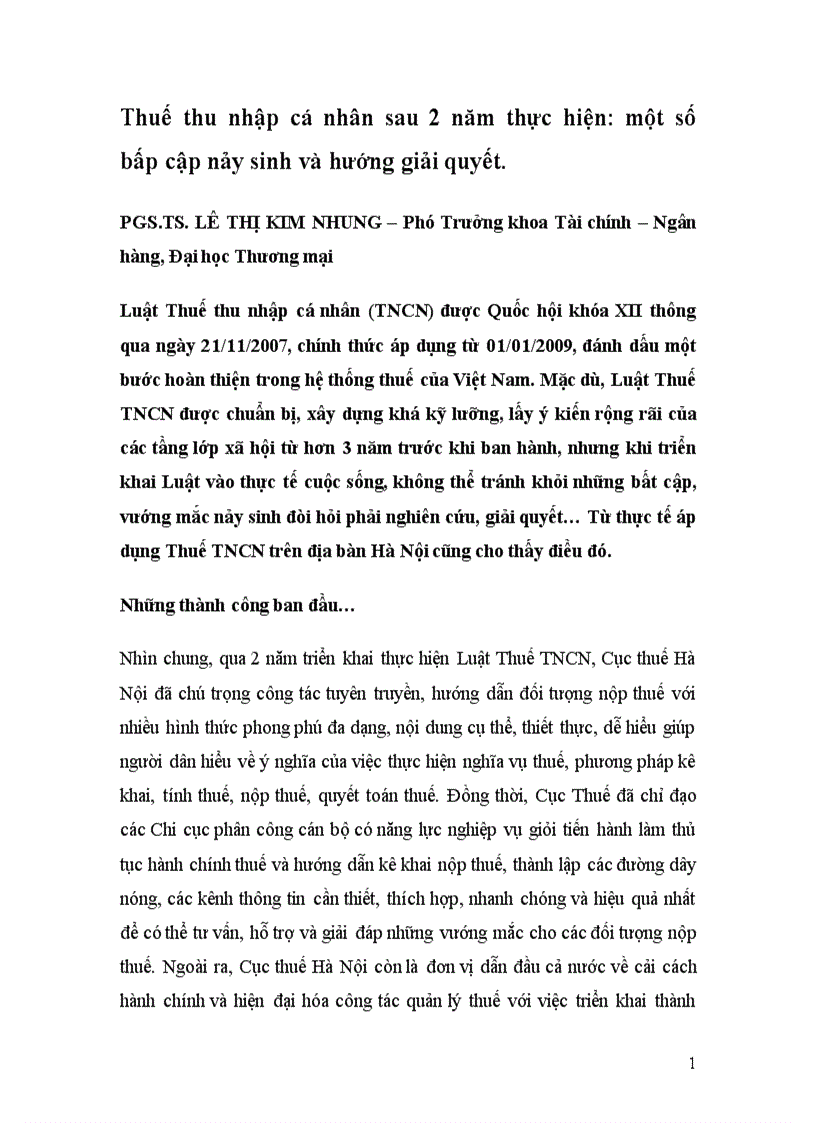 Thuế thu nhập cá nhân sau 2 năm thực hiện một số bấp cập nảy sinh và hướng giải quyết