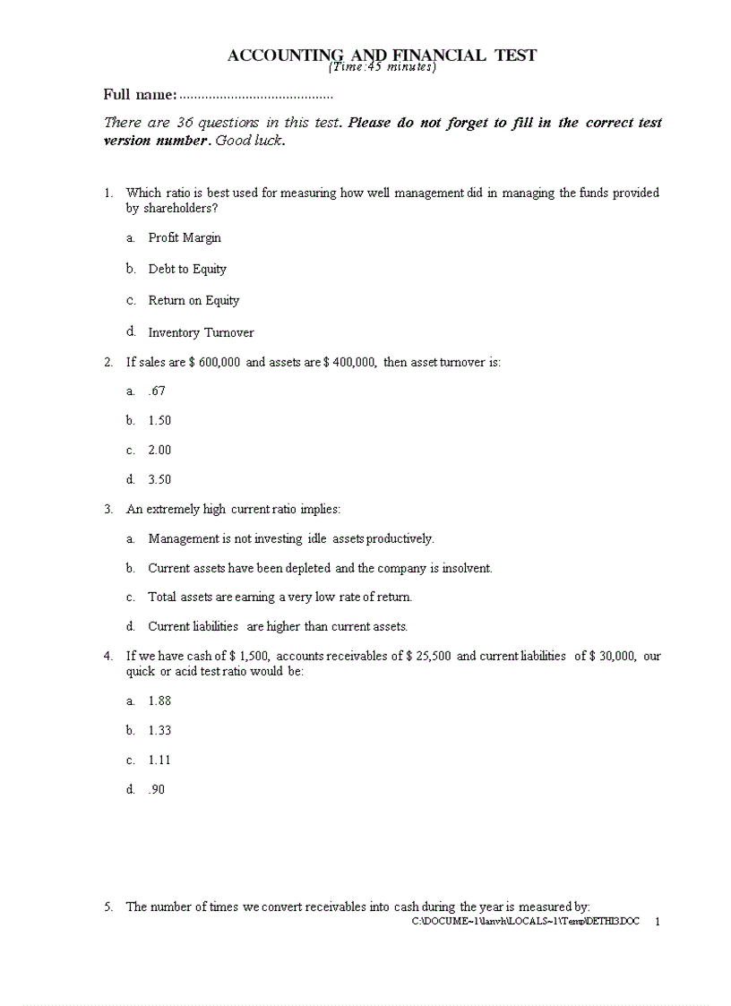 Accounting and financial test