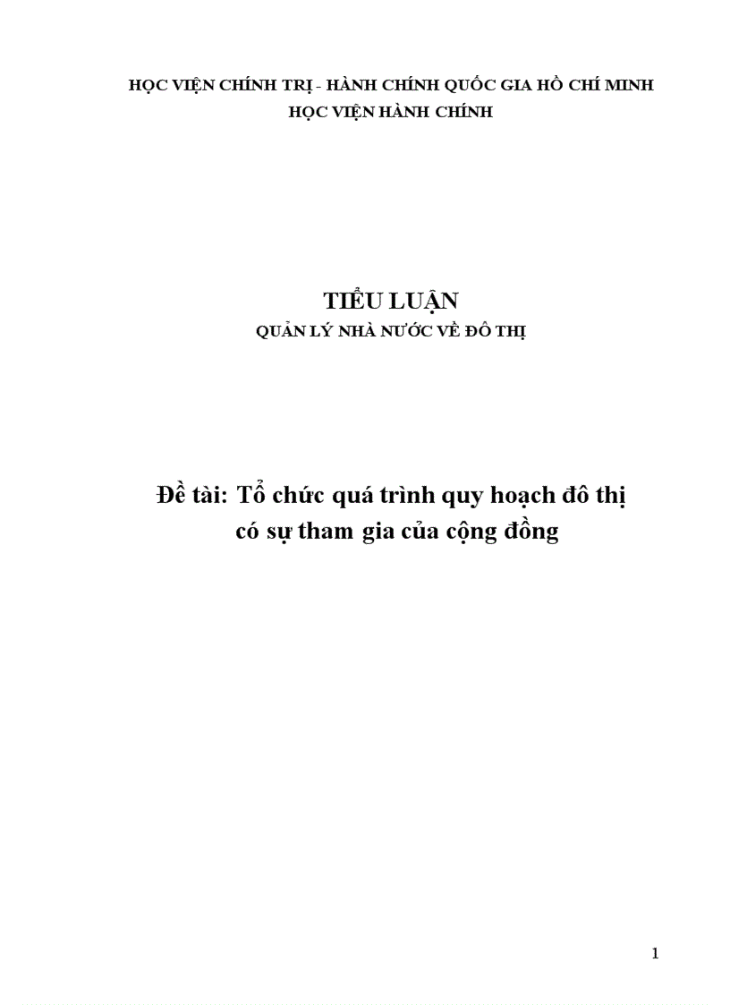 Tiểu luận Tổ chức quá trình quy hoạch đô thị có sự tham gia của cộng đồng