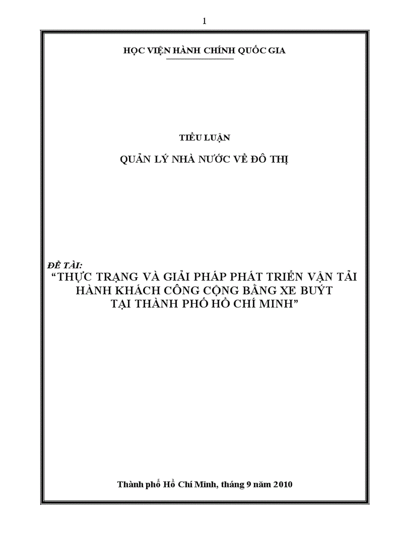 Thực trạng và giải pháp phát triển vận tải hành khách công cộng bằng xe buýt tại thành phố hồ chí minh