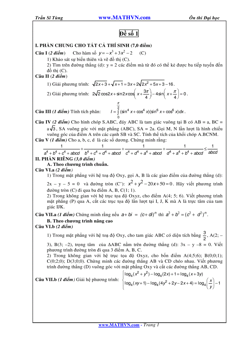 55 đề thi đại học toán và vật lí bám sát chủ trương ra đề của Bộ Giáo dục và đào tạo cùng đáp án chi tiết 1